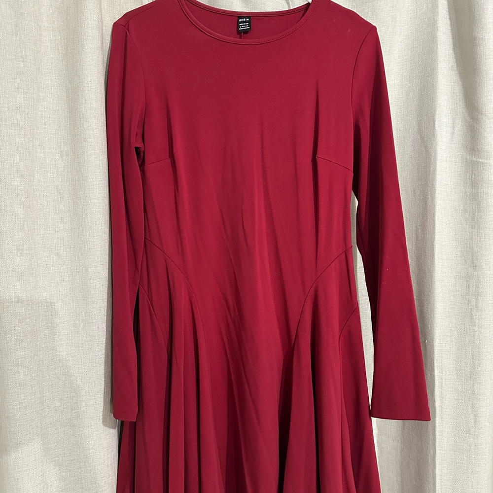 SHEIN dark red long sleeve dress